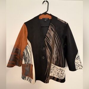 Ali Miles Abstract Funky Button Cardigan Jacket Size PM Art To Wear Biz Casual